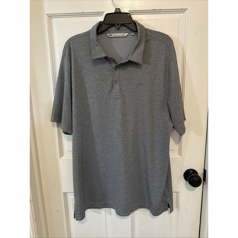 Travis Mathew Polo Shirt Mens XL Herringbone Textured Heather Gray Short Sleeve